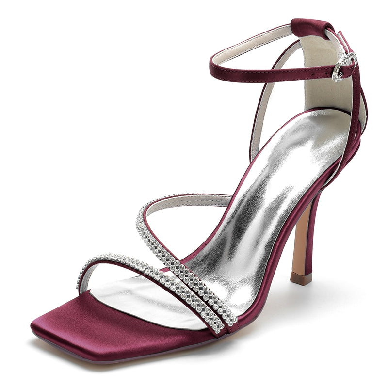 Bridal High Heel Peep Toe Shoes for Women with Crystal Buckle Straps