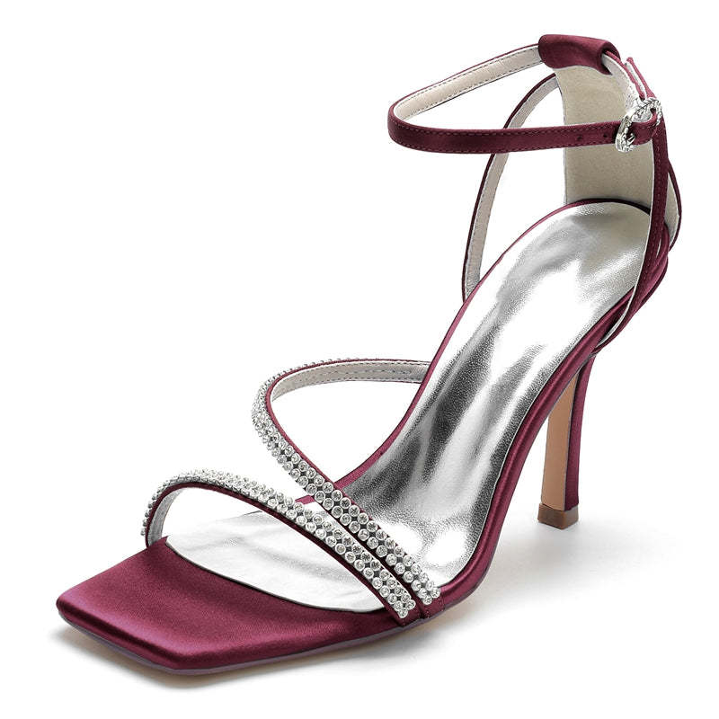 Bridal High Heel Peep Toe Shoes for Women with Crystal Buckle Straps