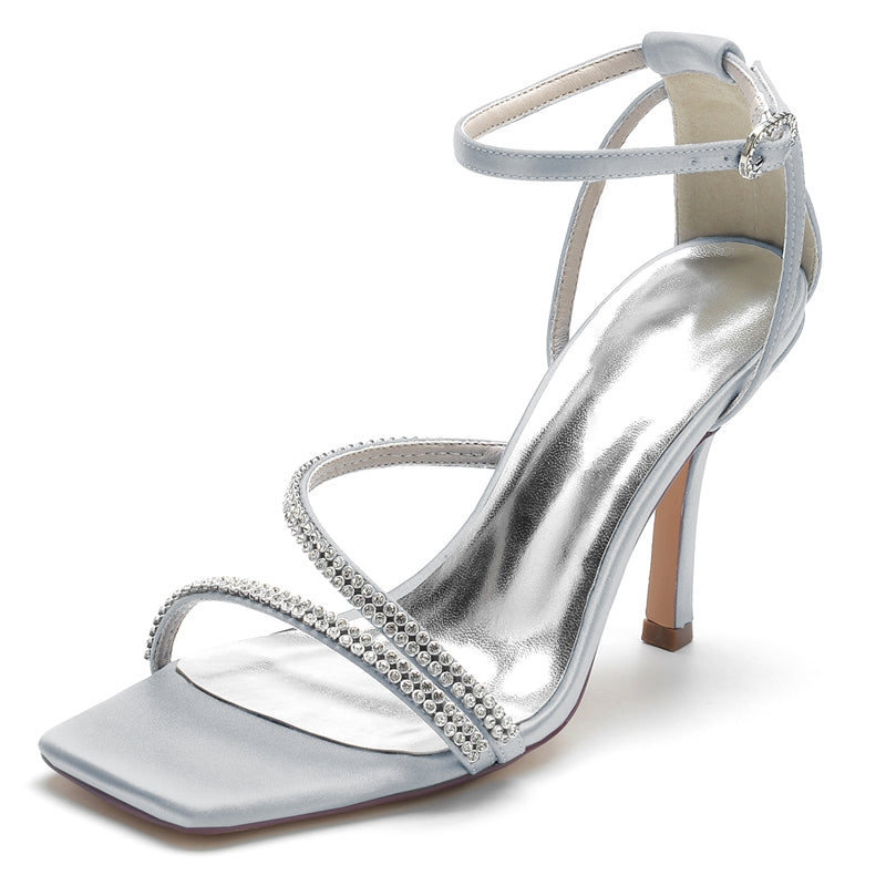 Bridal High Heel Peep Toe Shoes for Women with Crystal Buckle Straps