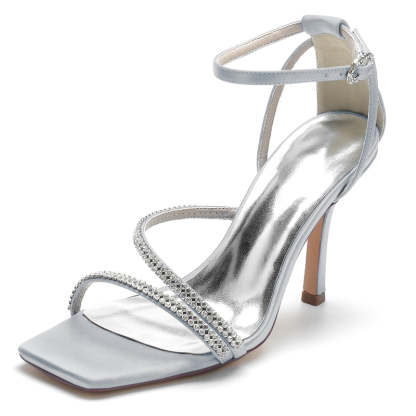 Bridal High Heel Peep Toe Shoes for Women with Crystal Buckle Straps