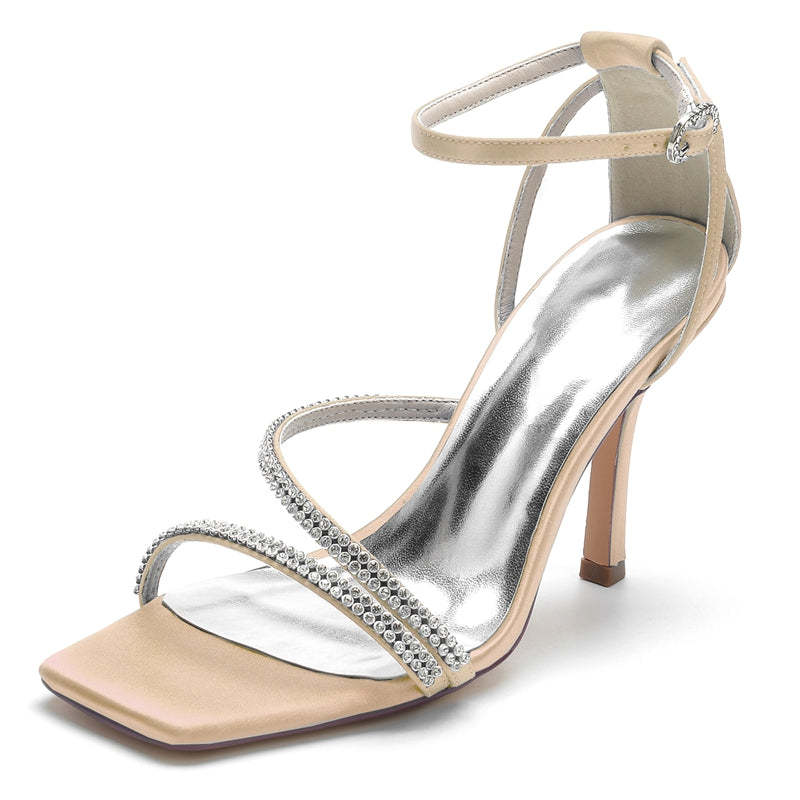 Bridal High Heel Peep Toe Shoes for Women with Crystal Buckle Straps