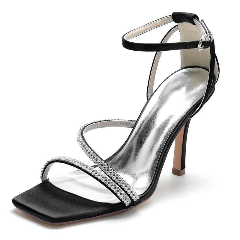 Bridal High Heel Peep Toe Shoes for Women with Crystal Buckle Straps