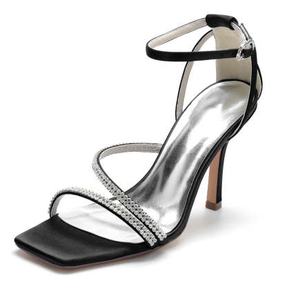 Bridal High Heel Peep Toe Shoes for Women with Crystal Buckle Straps