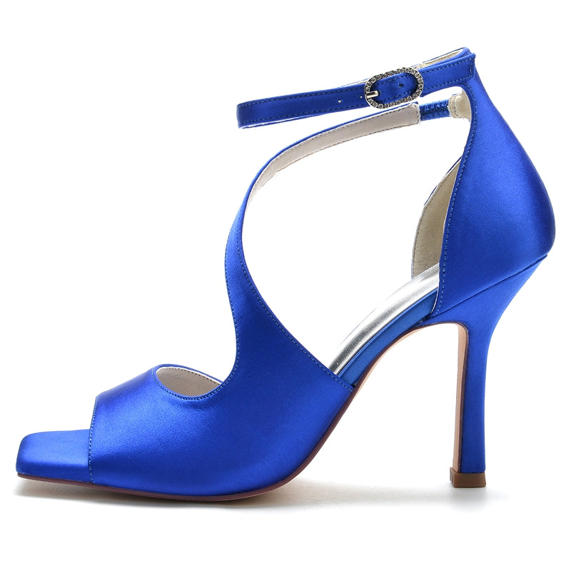Elegant Chic Dark Blue Opened Toe High Heel Bridal Shoes with Buckle for Women
