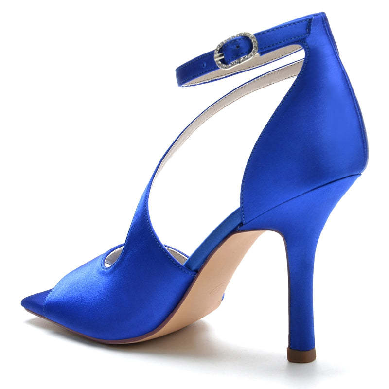 Elegant Chic Dark Blue Opened Toe High Heel Bridal Shoes with Buckle for Women