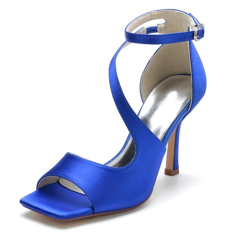 Elegant Chic Dark Blue Opened Toe High Heel Bridal Shoes with Buckle for Women