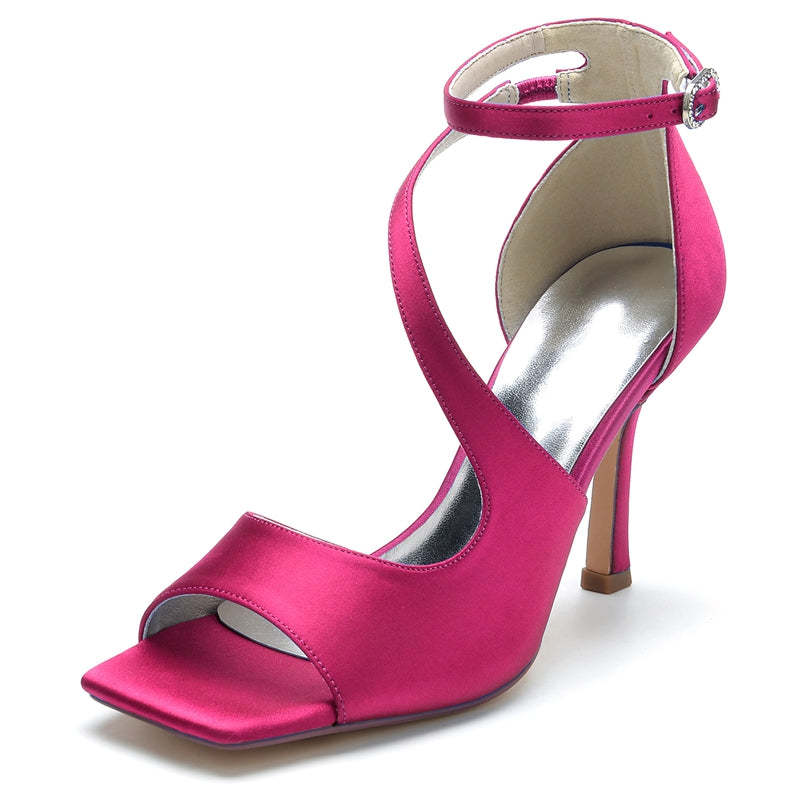 Elegant Chic Dark Blue Opened Toe High Heel Bridal Shoes with Buckle for Women