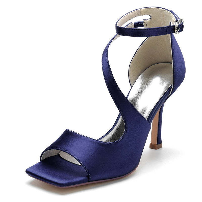Elegant Chic Dark Blue Opened Toe High Heel Bridal Shoes with Buckle for Women
