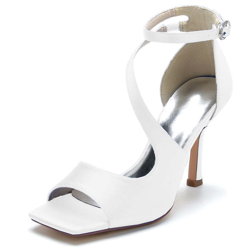 Elegant Chic Dark Blue Opened Toe High Heel Bridal Shoes with Buckle for Women