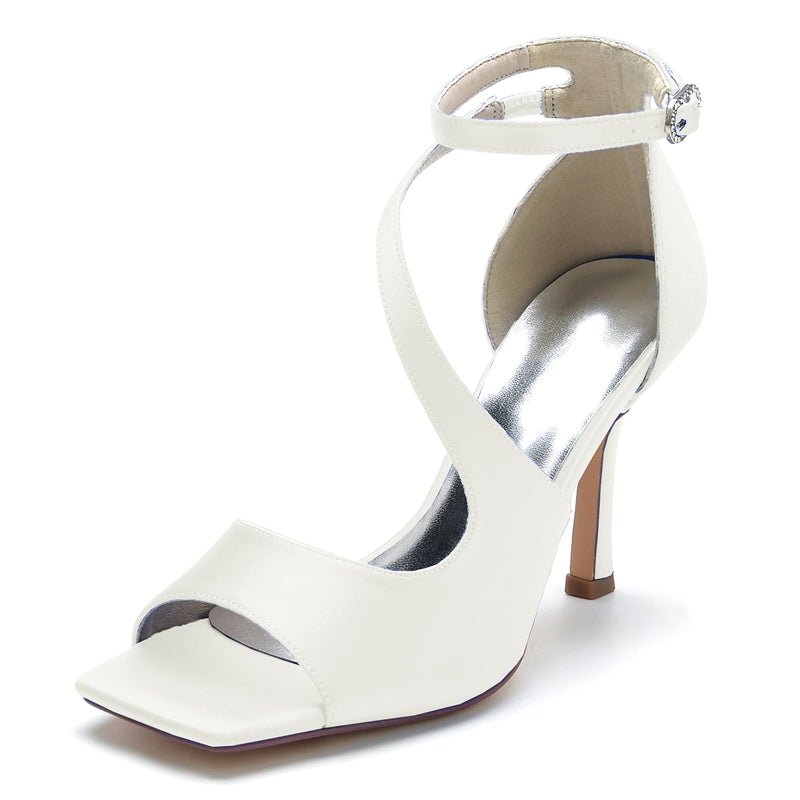 Elegant Chic Dark Blue Opened Toe High Heel Bridal Shoes with Buckle for Women