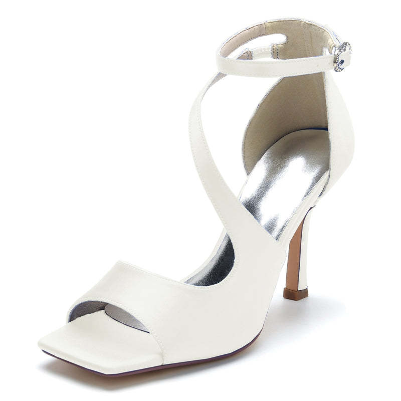 Elegant Chic Dark Blue Opened Toe High Heel Bridal Shoes with Buckle for Women