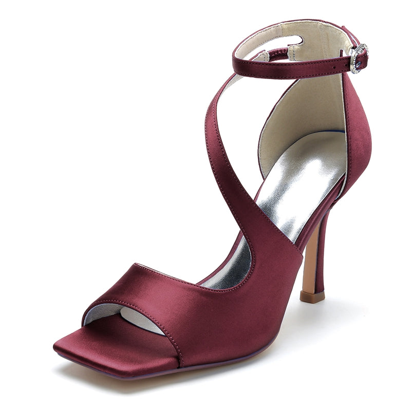 Elegant Chic Dark Blue Opened Toe High Heel Bridal Shoes with Buckle for Women