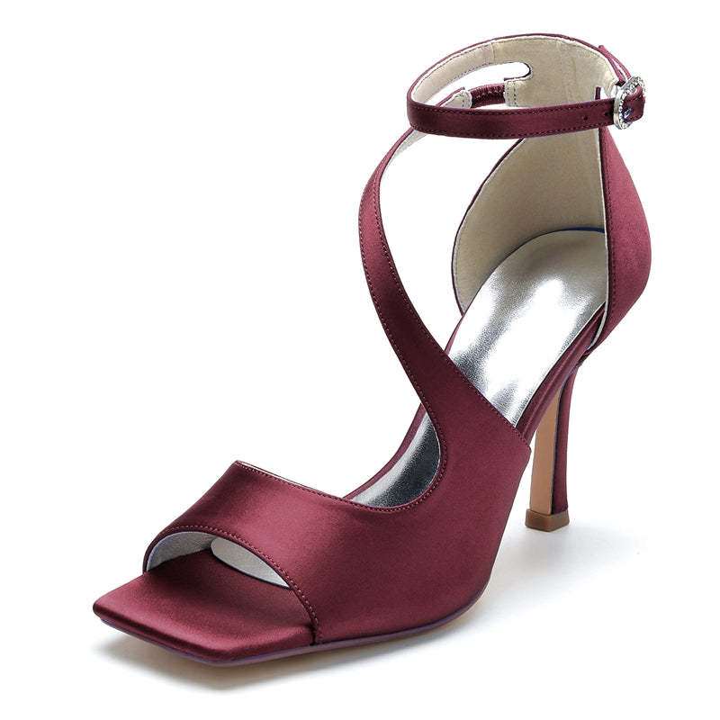 Elegant Chic Dark Blue Opened Toe High Heel Bridal Shoes with Buckle for Women