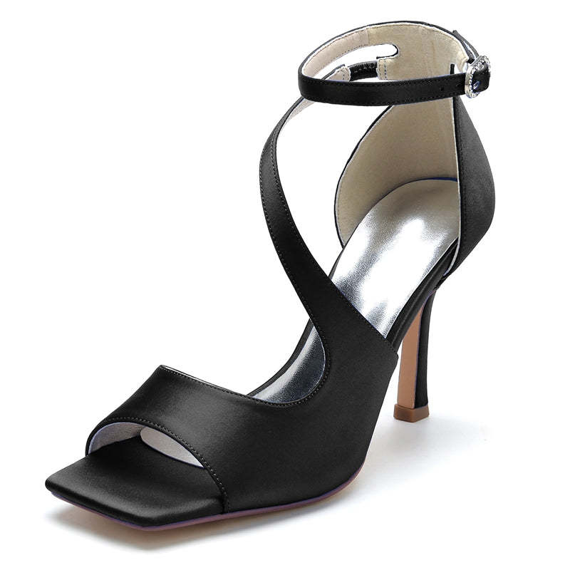 Elegant Chic Dark Blue Opened Toe High Heel Bridal Shoes with Buckle for Women