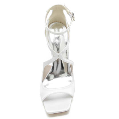 Bridal Stiletto Heels for Women with Peep Toe and Crossed Buckle Straps