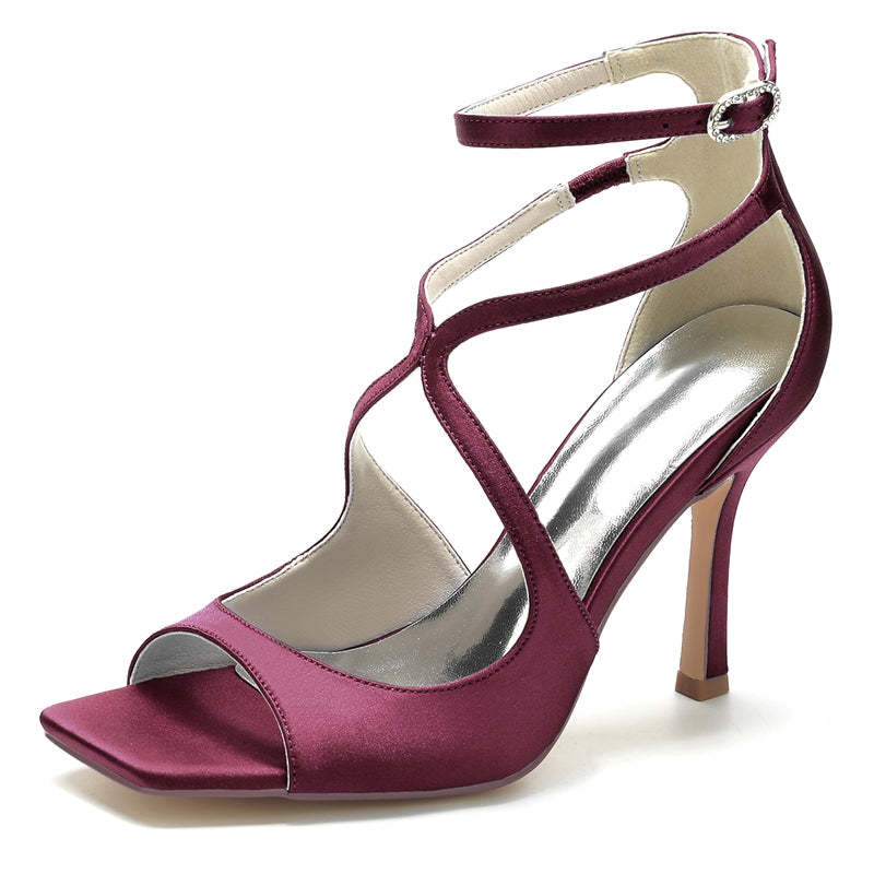Bridal Stiletto Heels for Women with Peep Toe and Crossed Buckle Straps