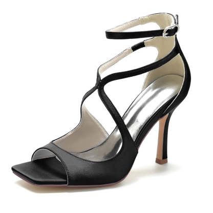 Bridal Stiletto Heels for Women with Peep Toe and Crossed Buckle Straps