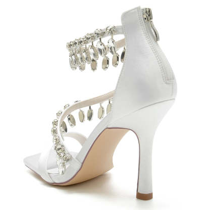 Exquisite Peep Toe Stiletto Heel Bridal Shoes for Women with Rhinestone Buckle