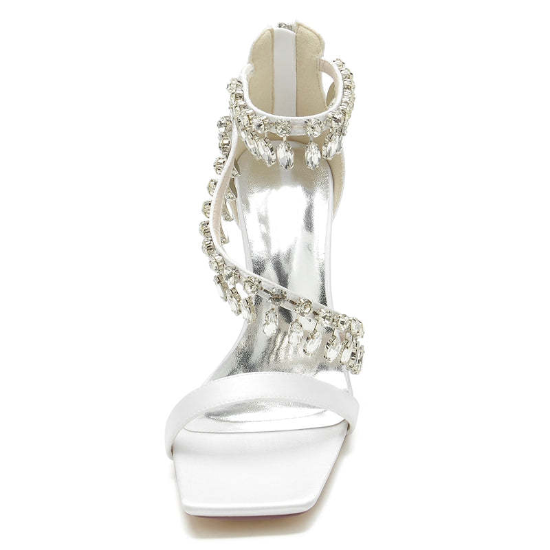 Exquisite Peep Toe Stiletto Heel Bridal Shoes for Women with Rhinestone Buckle