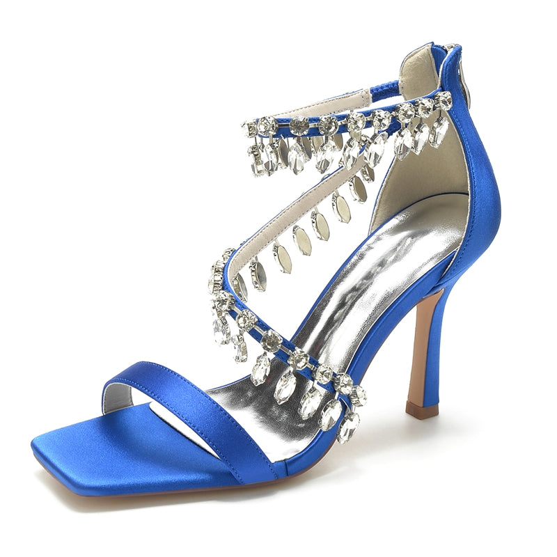 Exquisite Peep Toe Stiletto Heel Bridal Shoes for Women with Rhinestone Buckle