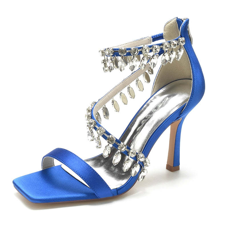 Exquisite Peep Toe Stiletto Heel Bridal Shoes for Women with Rhinestone Buckle