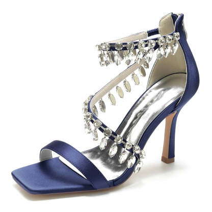 Exquisite Peep Toe Stiletto Heel Bridal Shoes for Women with Rhinestone Buckle