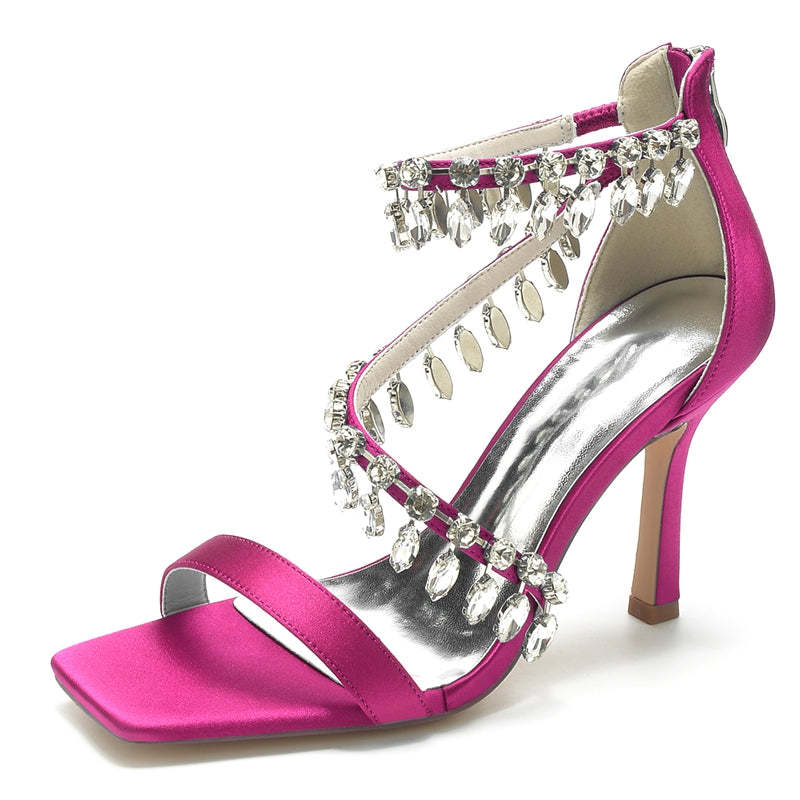 Exquisite Peep Toe Stiletto Heel Bridal Shoes for Women with Rhinestone Buckle