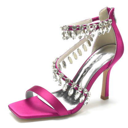 Exquisite Peep Toe Stiletto Heel Bridal Shoes for Women with Rhinestone Buckle