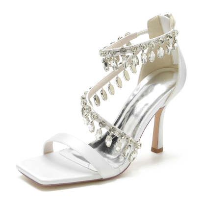 Exquisite Peep Toe Stiletto Heel Bridal Shoes for Women with Rhinestone Buckle
