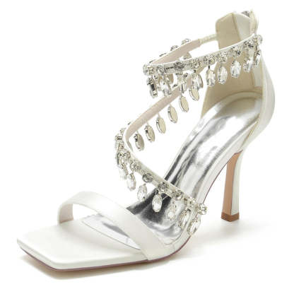 Exquisite Peep Toe Stiletto Heel Bridal Shoes for Women with Rhinestone Buckle
