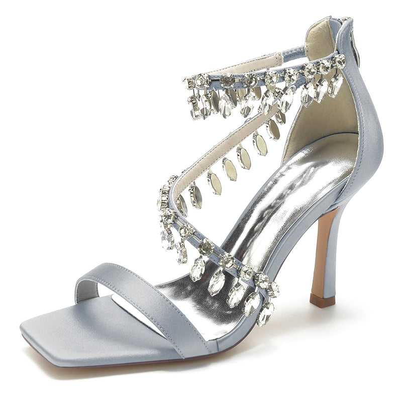 Exquisite Peep Toe Stiletto Heel Bridal Shoes for Women with Rhinestone Buckle
