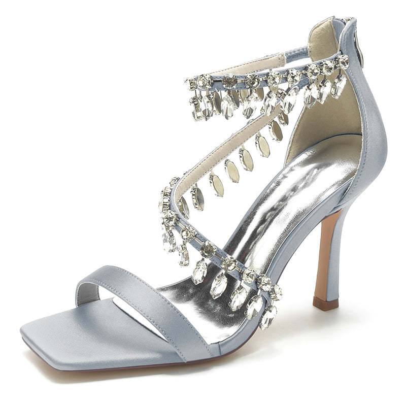 Exquisite Peep Toe Stiletto Heel Bridal Shoes for Women with Rhinestone Buckle