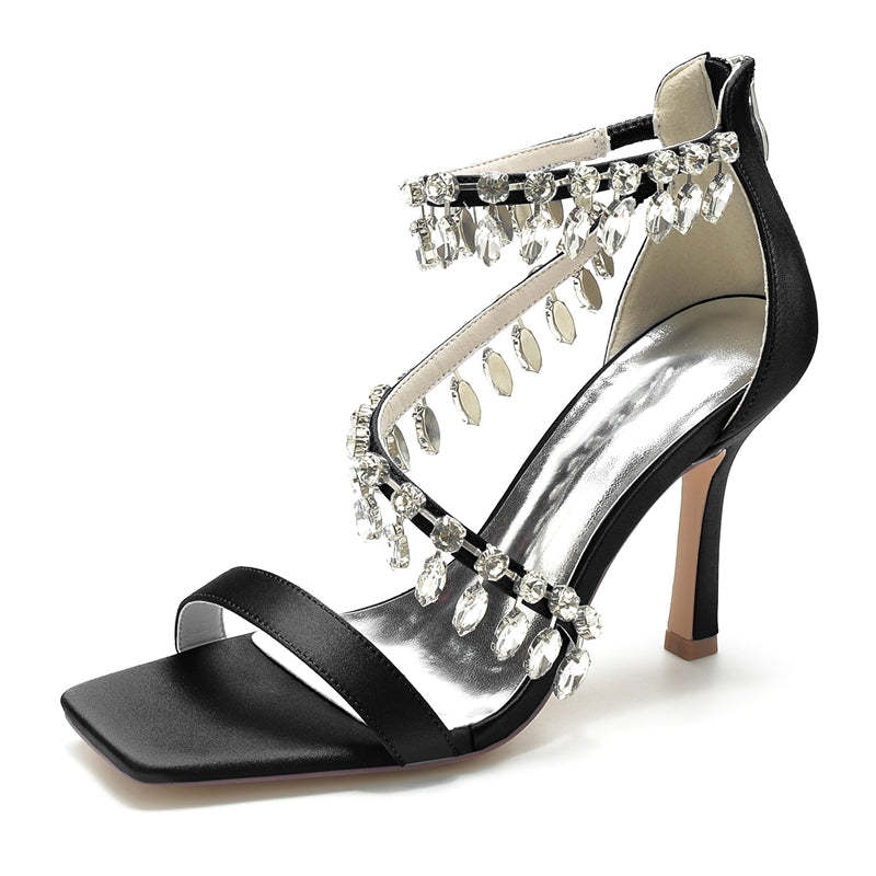 Exquisite Peep Toe Stiletto Heel Bridal Shoes for Women with Rhinestone Buckle