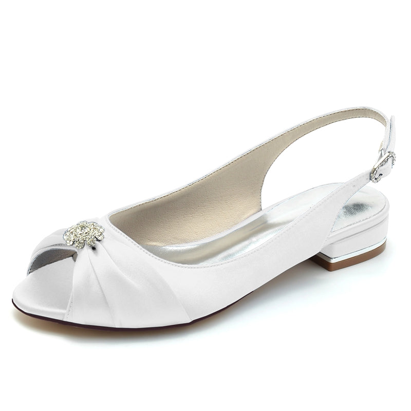 Comfortable Open-Toe Bridal Shoes for Women with Rhinestones and Ruffles