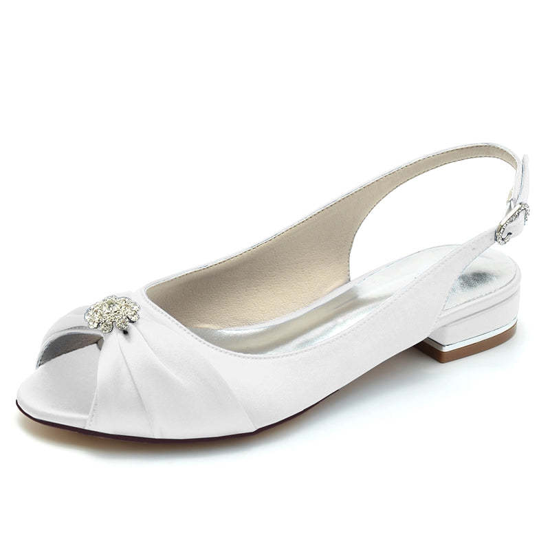 Comfortable Open-Toe Bridal Shoes for Women with Rhinestones and Ruffles