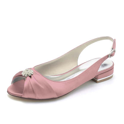 Comfortable Open-Toe Bridal Shoes for Women with Rhinestones and Ruffles