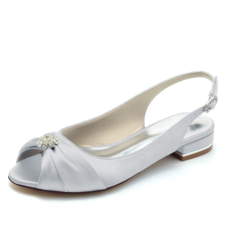 Comfortable Open-Toe Bridal Shoes for Women with Rhinestones and Ruffles