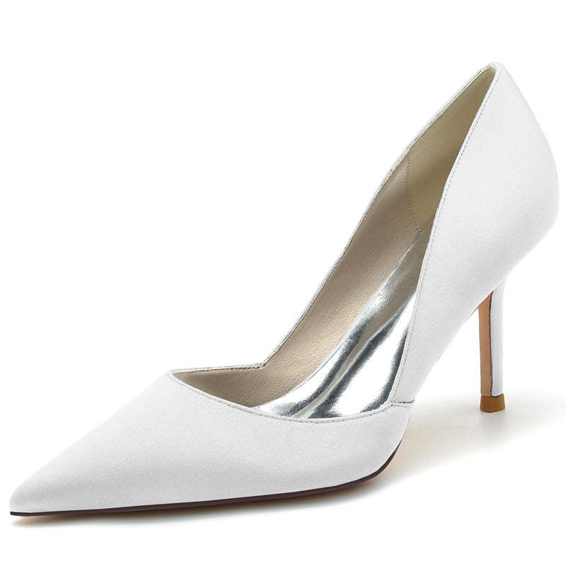 Bridal Silk Satin High Heel Wedding Shoes for Women with Pointed Toe