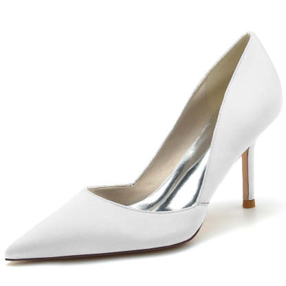 Bridal Silk Satin High Heel Wedding Shoes for Women with Pointed Toe
