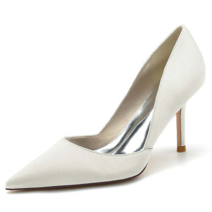 Bridal Silk Satin High Heel Wedding Shoes for Women with Pointed Toe