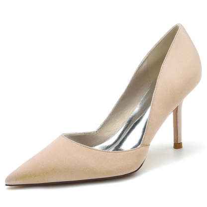Bridal Silk Satin High Heel Wedding Shoes for Women with Pointed Toe