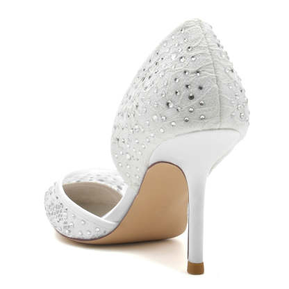 Bridal Shoes for Women with Crystal Accents Pointed Toe and High Stiletto Heel