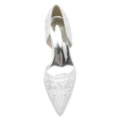 Bridal Shoes for Women with Crystal Accents Pointed Toe and High Stiletto Heel