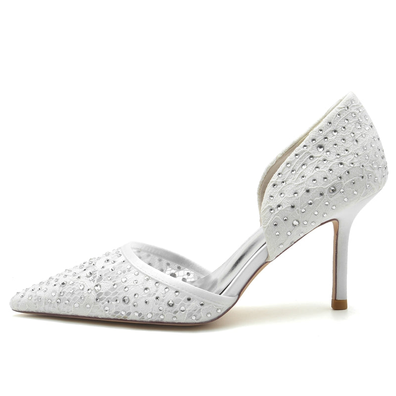 Bridal Shoes for Women with Crystal Accents Pointed Toe and High Stiletto Heel