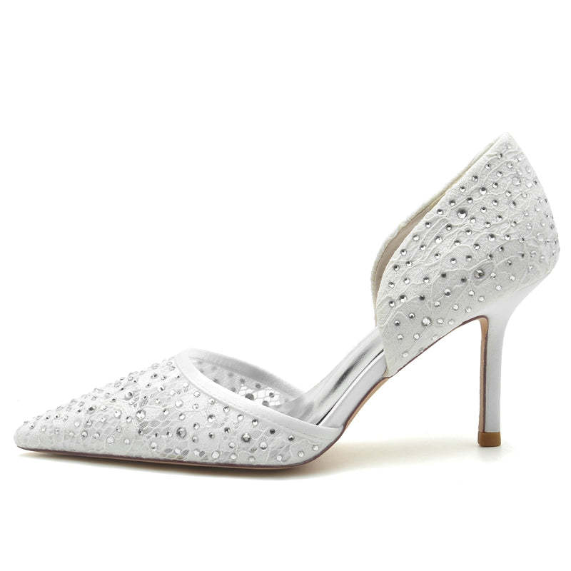 Bridal Shoes for Women with Crystal Accents Pointed Toe and High Stiletto Heel