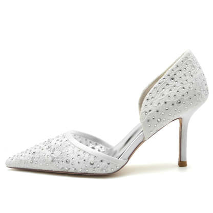 Bridal Shoes for Women with Crystal Accents Pointed Toe and High Stiletto Heel