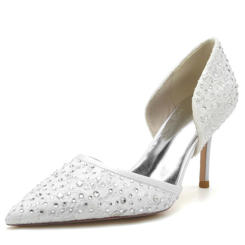 Bridal Shoes for Women with Crystal Accents Pointed Toe and High Stiletto Heel
