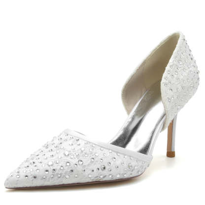 Bridal Shoes for Women with Crystal Accents Pointed Toe and High Stiletto Heel