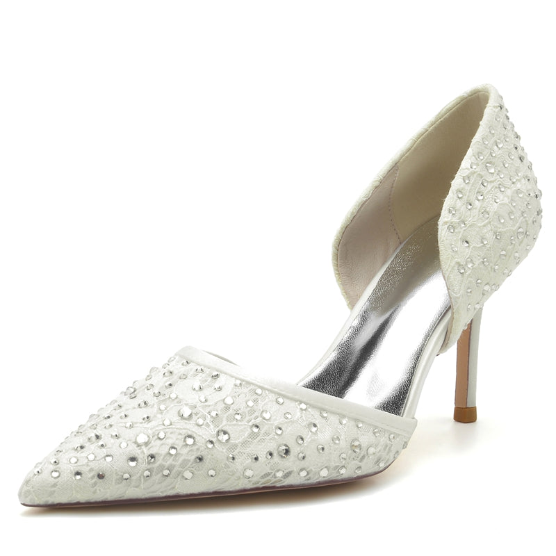 Bridal Shoes for Women with Crystal Accents Pointed Toe and High Stiletto Heel