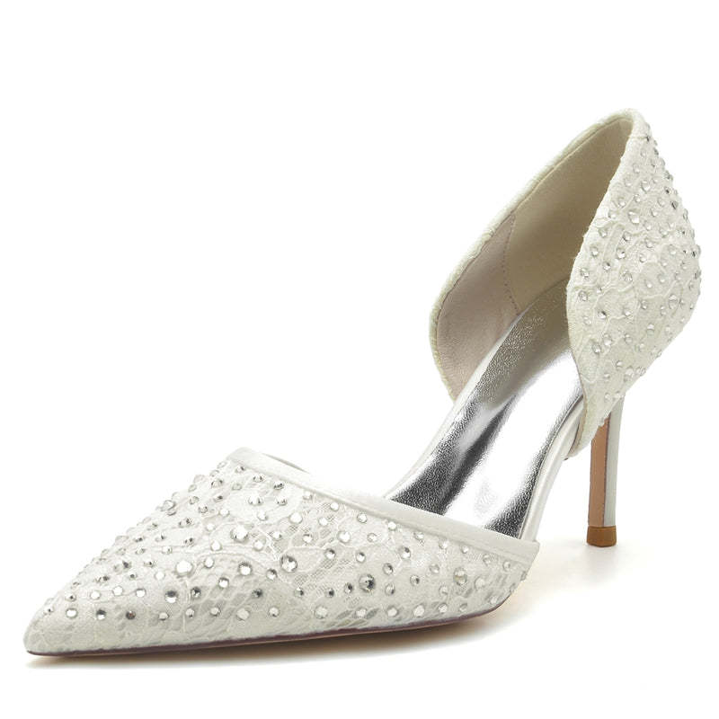 Bridal Shoes for Women with Crystal Accents Pointed Toe and High Stiletto Heel